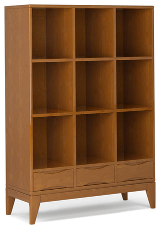 Harper Solid Hardwood Cube Storage With Drawers, Teak Brown, 42"