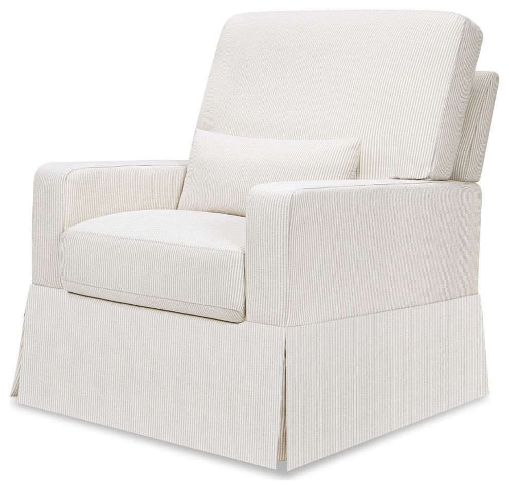 Crawford Pillowback Comfort Swivel Glider, Fog Chatham Stripe Performance Eco-Weave