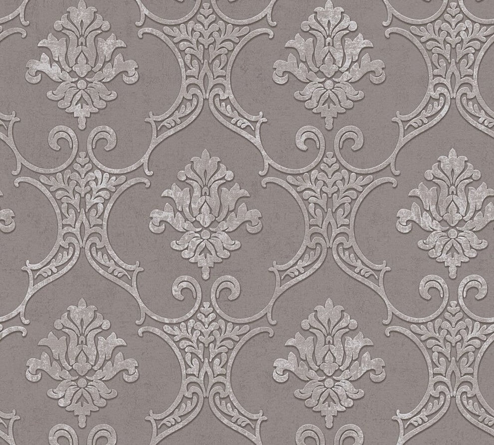 Moments, Baroque Motifs, Flowers And Garlands Light Brown Wallpaper Roll
