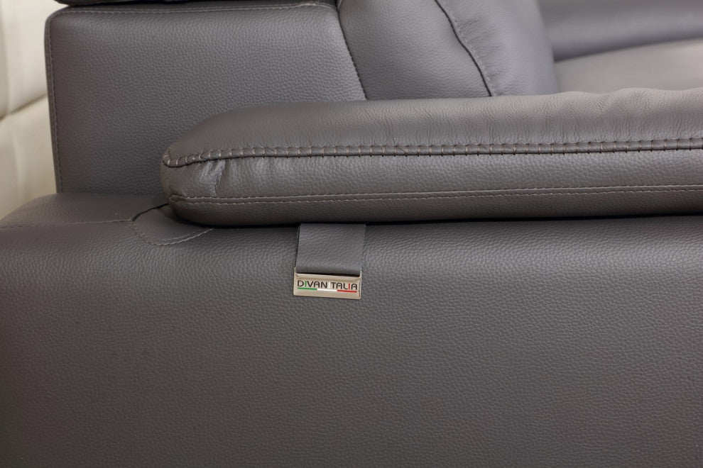 Turin Contemporary Genuine Italian Leather Sofa Dark Gray