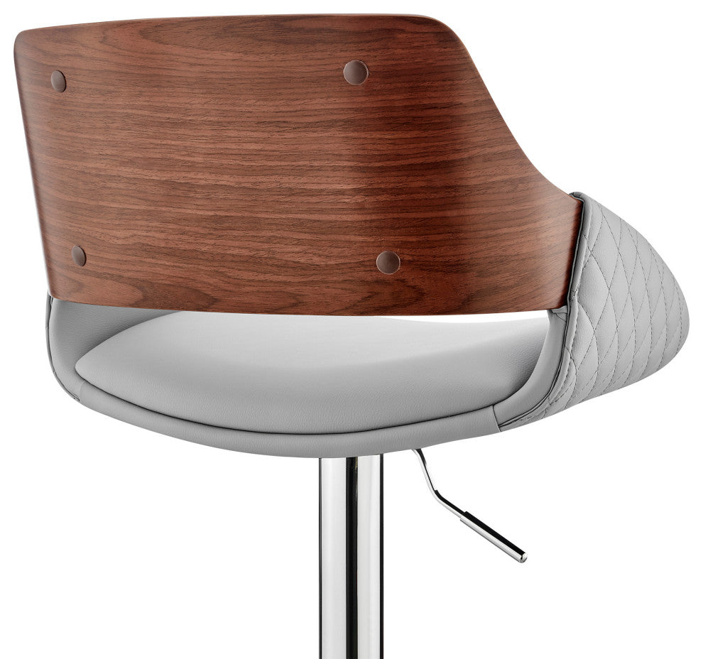 Gray Faux Leather Adjustable Chrome Swivel Bar Stool
