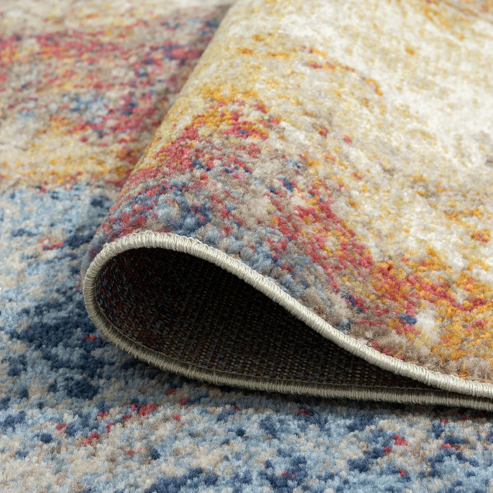 Clive Contemporary Abstract Area Rug, Multi & Blue, 8'10'' X 12'2''