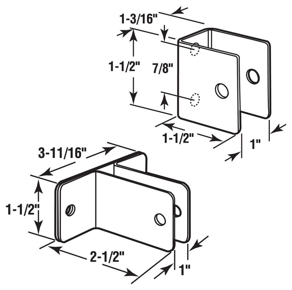 Panel Bracket Wall Kit, 1" Panels, Stamped Stainless Steel, Satin Set