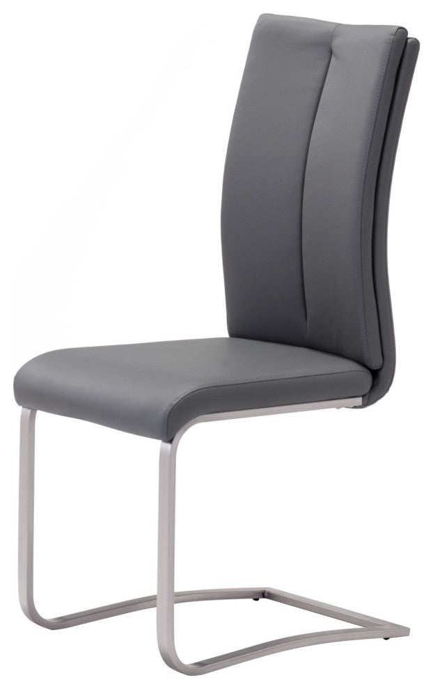 Dining Chair, Set of 2, Faux Vinyl Leather, Steel, Gray, Silver, Cafe