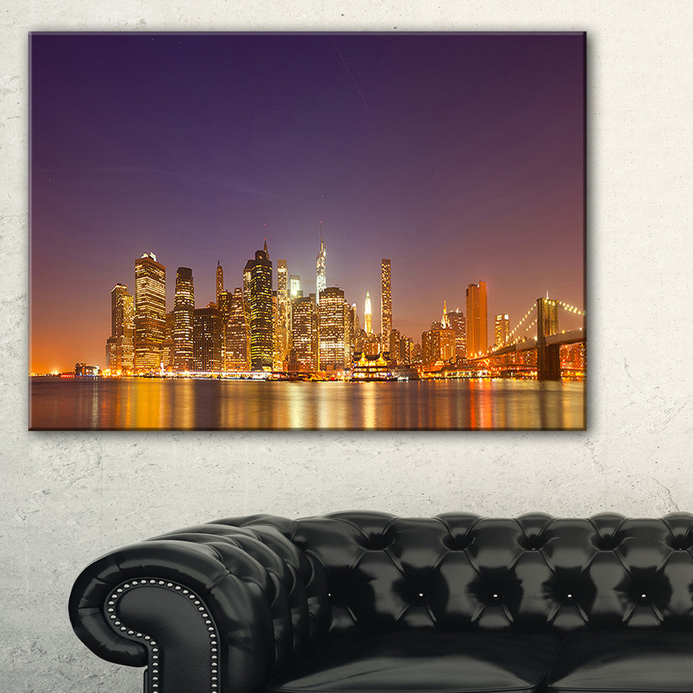 "Illuminated Nyc Downtown Buildings" Canvas Print40"x20"