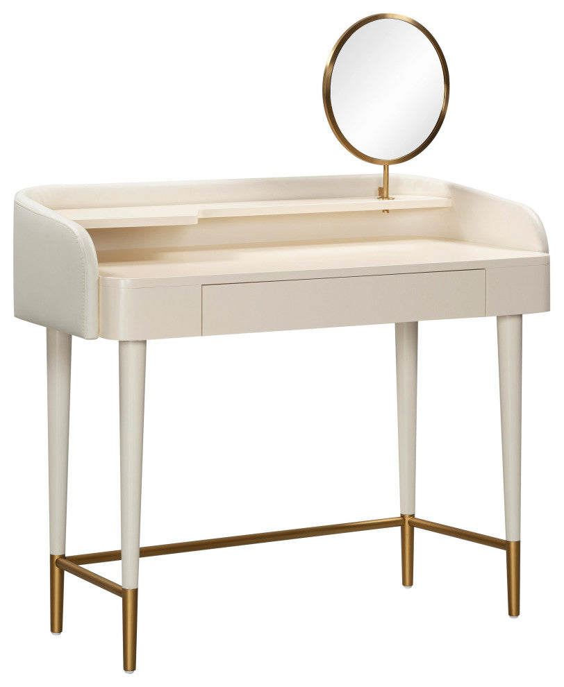 Penelope Cream Vegan Leather Wrapped Vanity Desk - Cream