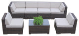 Ohana 7-Piece Deep Seating Sectional Set, Beige Sunbrella, Brown Wicker