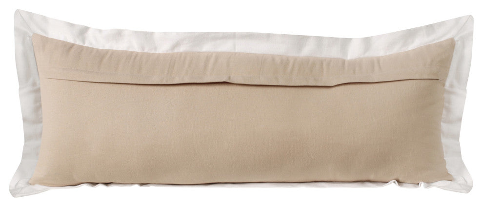 Ox Bay Handwoven Tan/White Bordered Organic Cotton Pillow Cover, 14"x36"