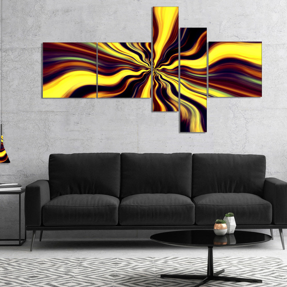 Yellow Purple Black Fantasy, Abstract Canvas art print, 60"x32", 5 panels