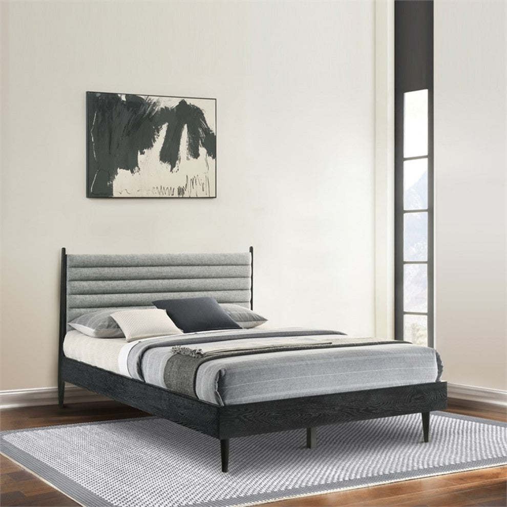 Armen Living Artemio Queen Platform Wood Bed Frame with Slim Track Arms in Black