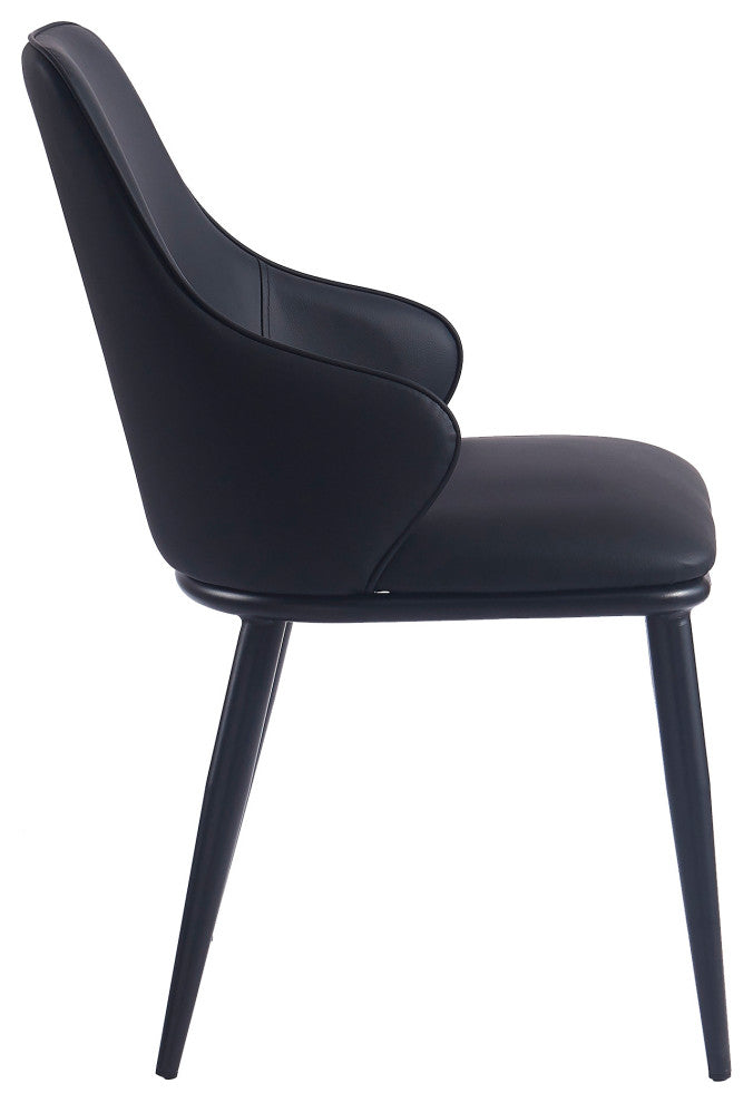 Contemporary Faux Leather and Metal Dining Chair, Set of 2, Black