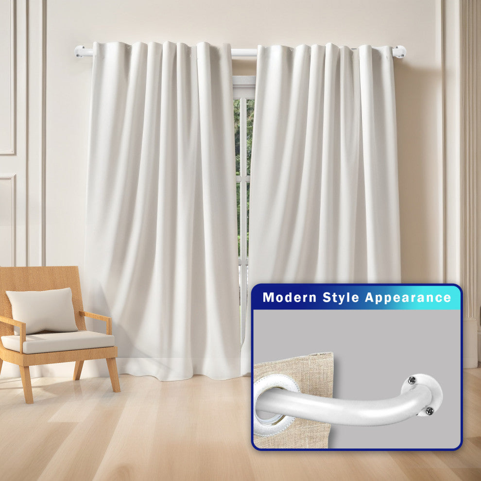 Energy Saving Wrap Around Black Out Return Adjustable Window Curtain Metal Rod, Glossy White, 28"-48"