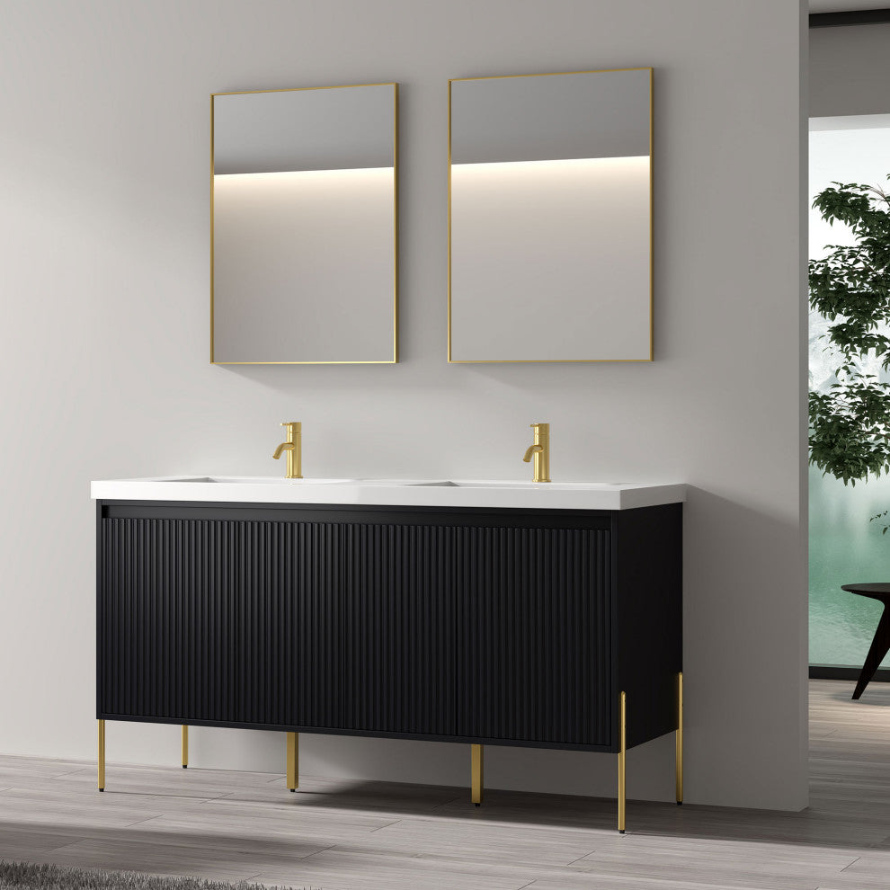 Flutie 60" Bathroom Vanity Kit, Charcoal, Double White Sink