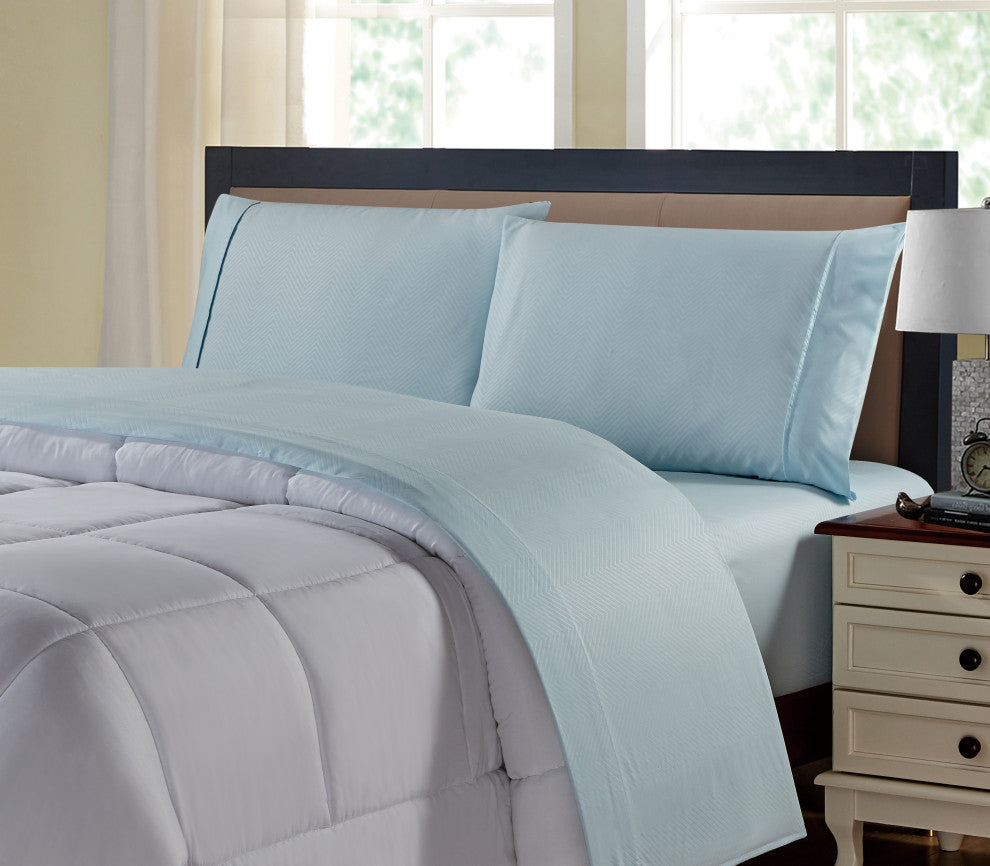 Kathy Ireland 4 Piece Chevron Embossed Sheet Set, Aqua, Full