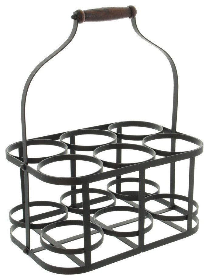 6-Bottle Metal Rack Basket Caddy Holder With Wood Handle