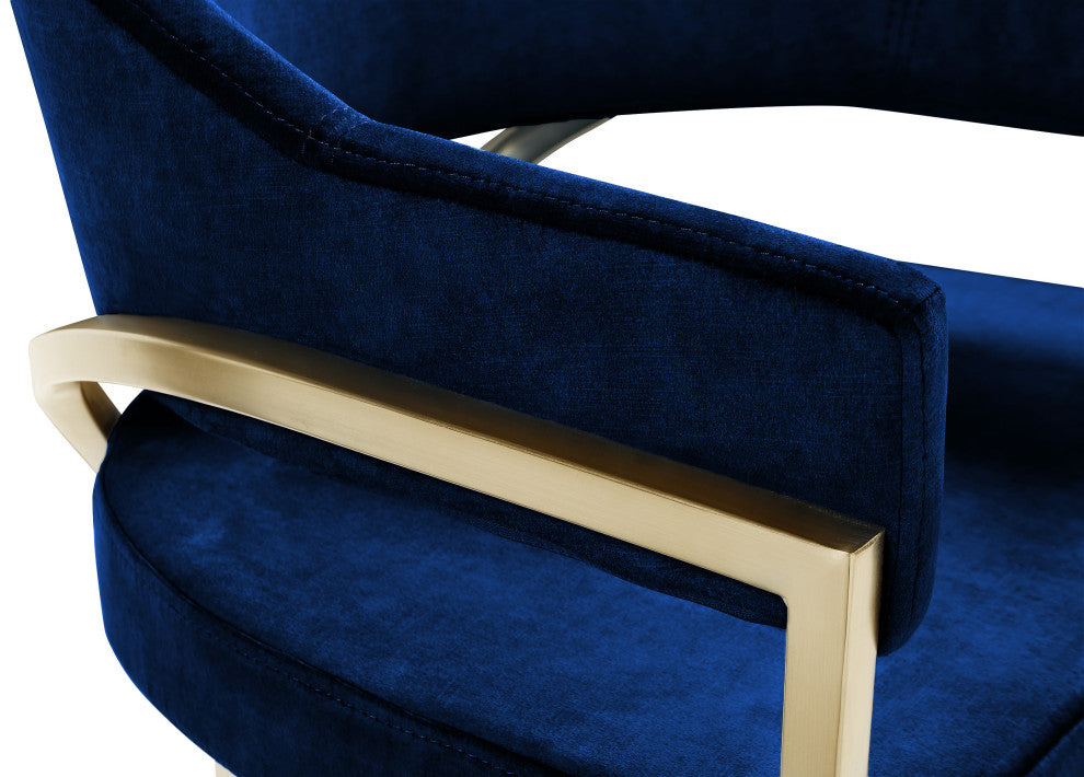 Madelyn Upholstered Dining Chair, Set of 2, Navy, Velvet, Gold Finish