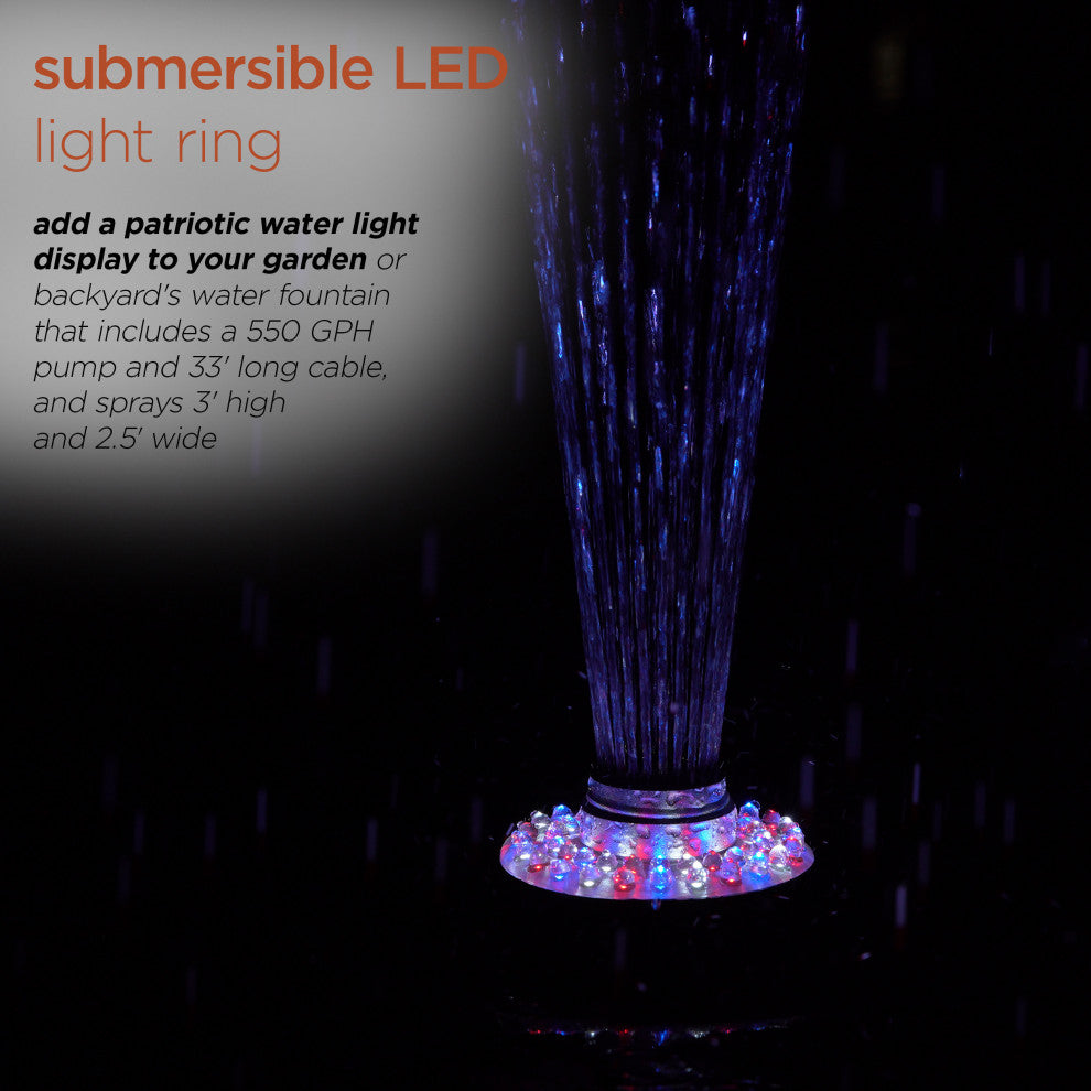 398 GPH Pump 48 LED Light Floating Spray Fountain, Black