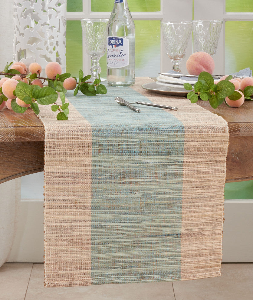 Shimmering Table Runner With Banded Design, Turquoise