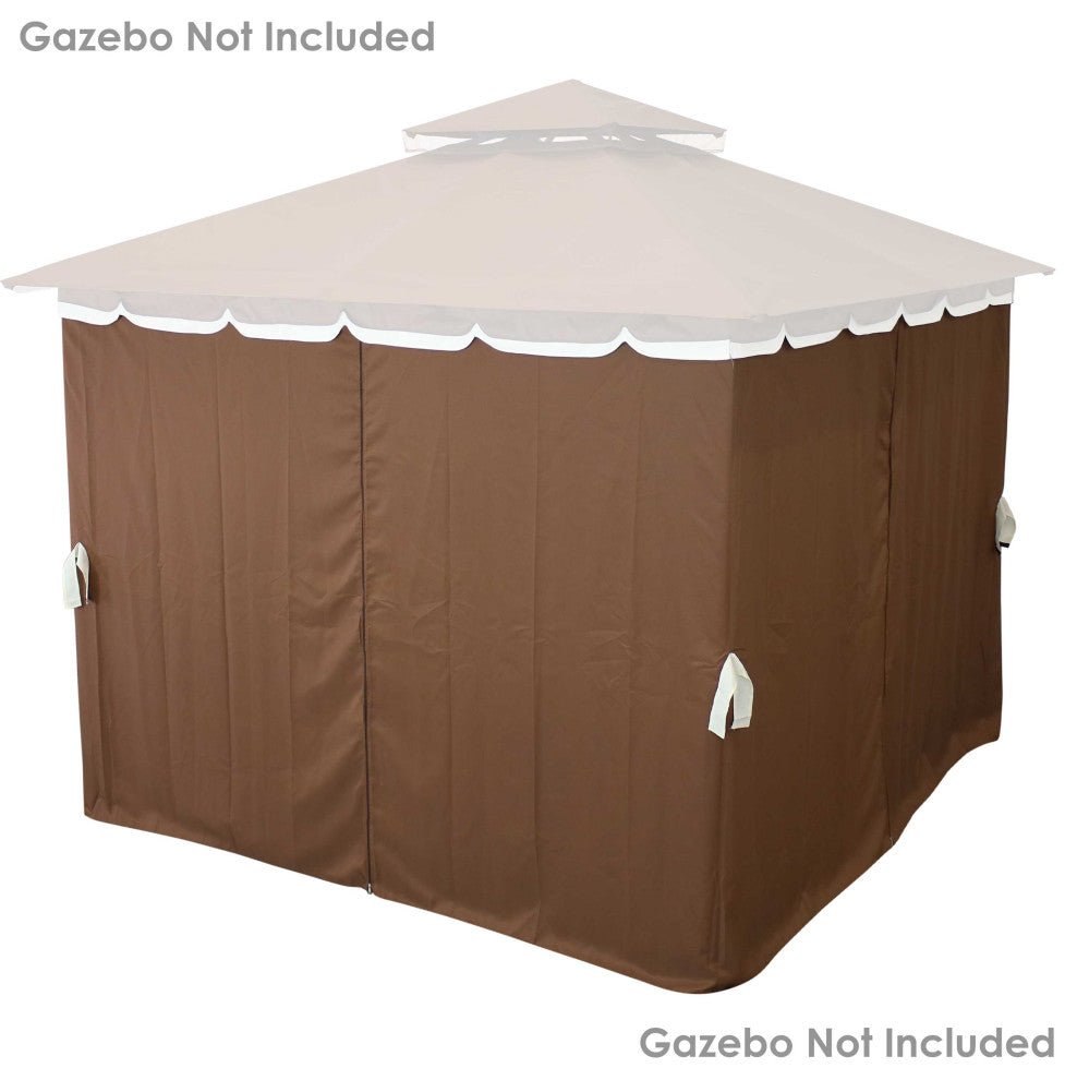 Sunnydaze 10'x10' Gazebo 4-Piece Polyester Sidewall Set, Brown