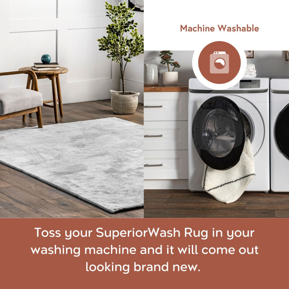 nuLOOM Loni Solid Machine Washable Shag Area Rug, Light Grey, 2'x3'
