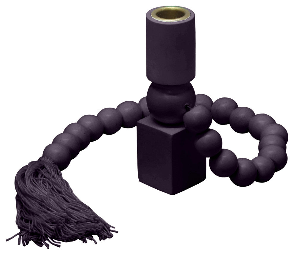 Harrison Wooden Candlestick, Merlot, Gold