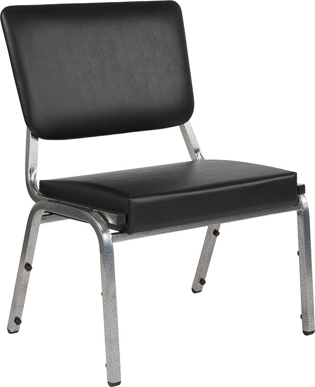 Black Antimicrobial Vinyl Bariatric Chair With Panel Back and Silver Vein Frame