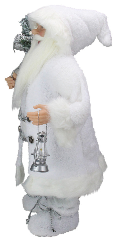 24" White and Silver Santa With Lamp and Bag