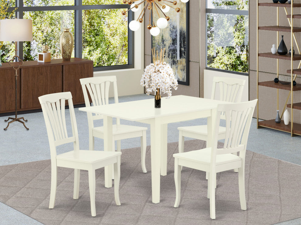 Dining Set 5 Pc- 4 Kitchen Chairs, Table, Linen White Hardwood Structure.