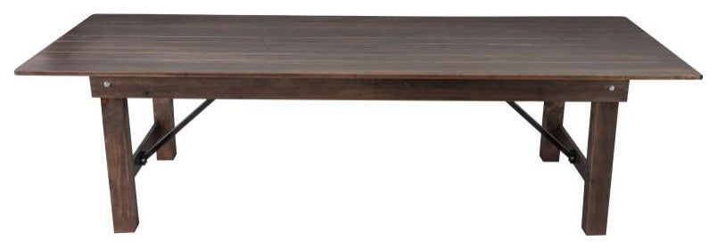 HERCULES Series 9' x 40" Rectangular Solid Pine Folding Farm Table, Mahogany