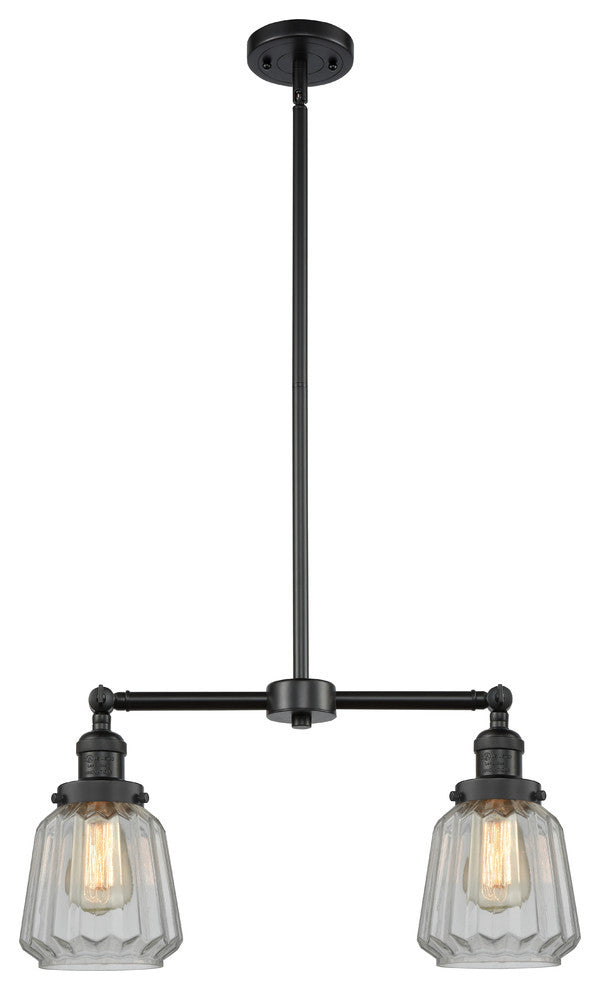 2-Light Small Bell 22" Chandelier, Matte Black, Glass: Clear
