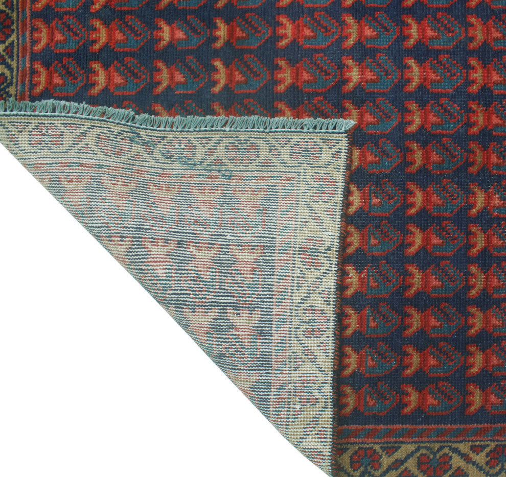 Fine Vintage Distressed Zira Navy/Beige Runner, 3'2x10'2