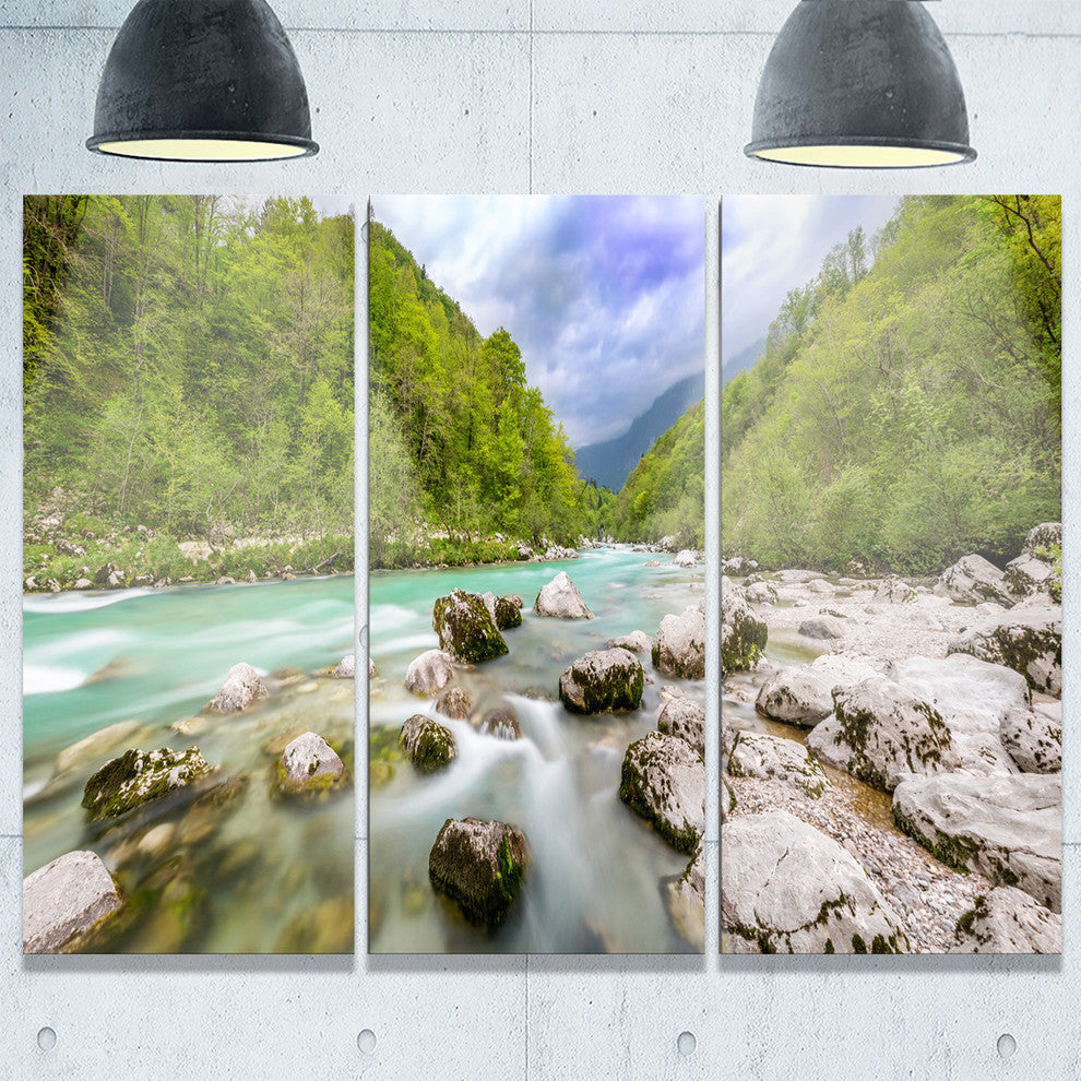 "Slovenia Waterfall Panorama" Metal Wall Art, 3 Panels, 36"x28"