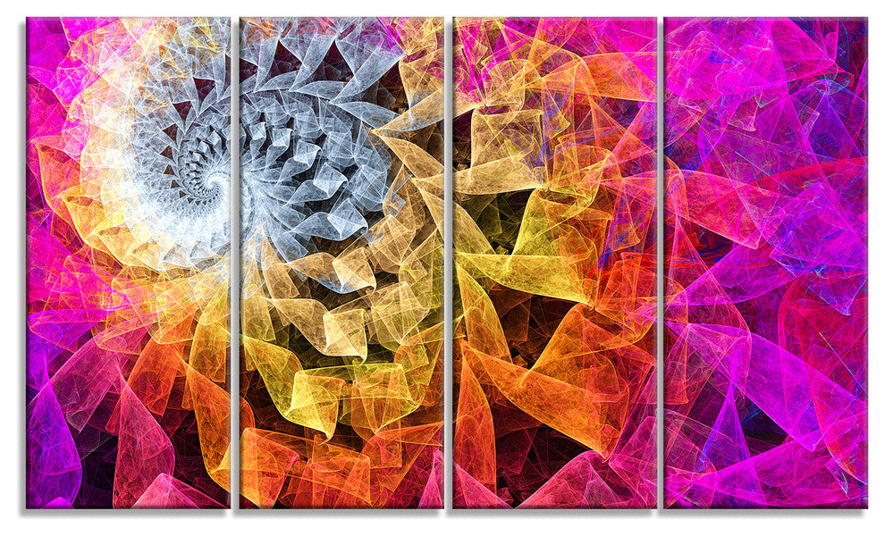 Colorful Spiral Kaleidoscope, Abstract Wall Art Canvas, 48"x28", 4 Panels