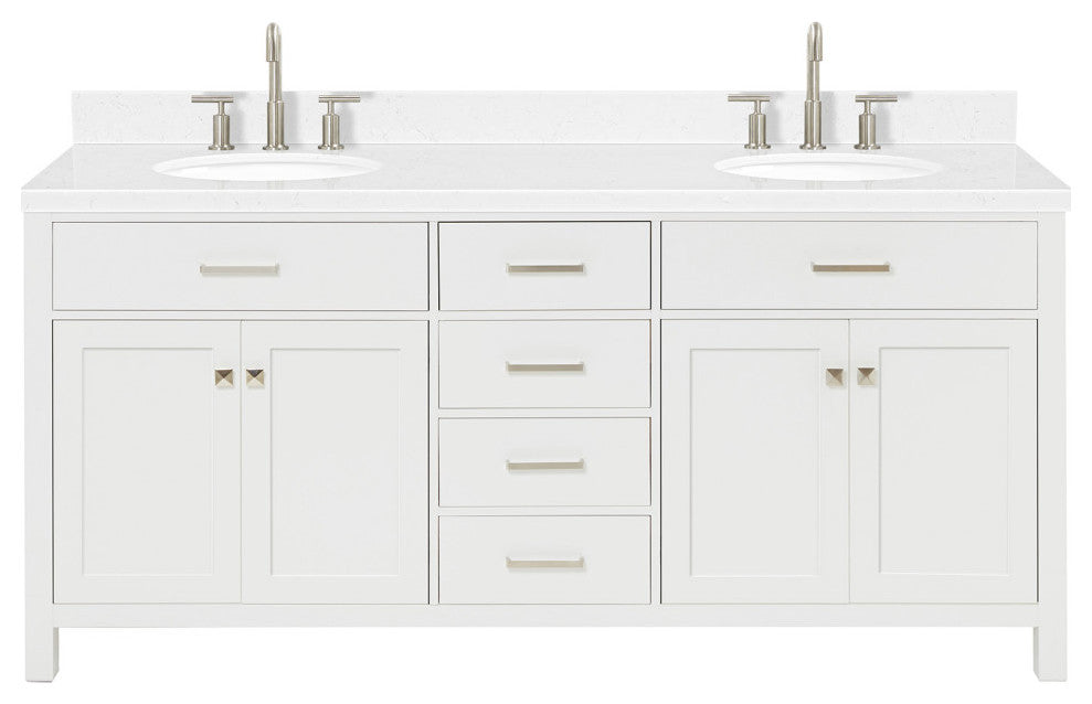 Ariel Bristol 72" Double Oval Sink Bathroom Vanity, Carrara Quartz