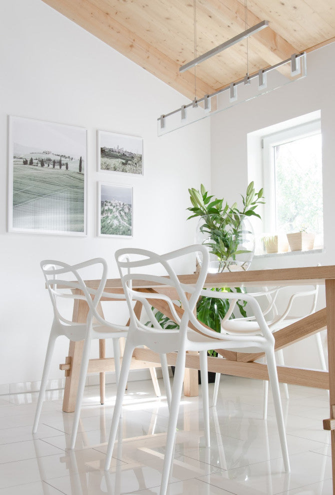 Stackable Molded Plastic Dining Chair With Arms Kitchen Outdoor Modern Set of 2, White