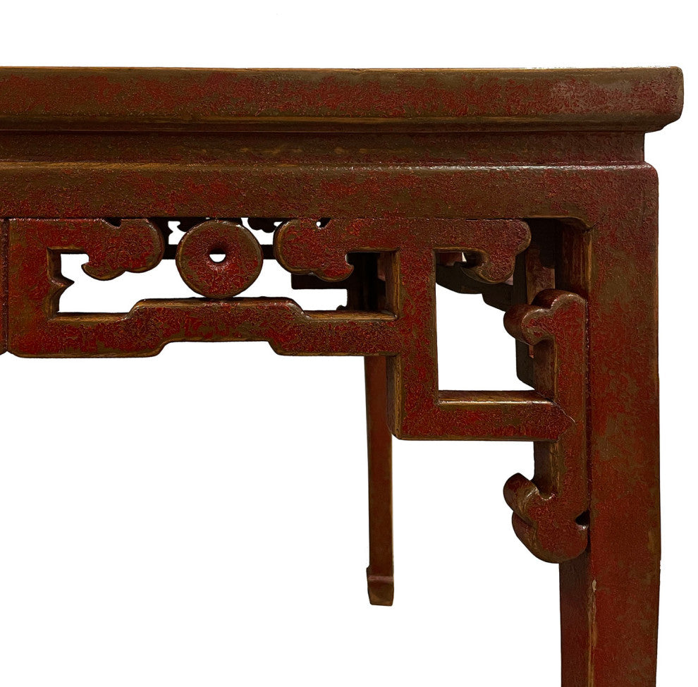 Consigned Vintage Chinese Red Lacquered Square Dining Table