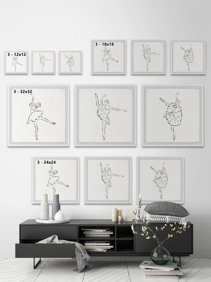 Basic Ballet Steps Triptych, 3-Piece Set, 12x12 Panels