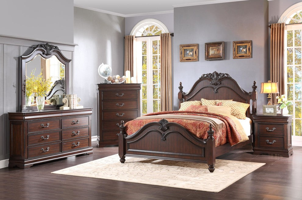 5-Piece Momeyer Country E King Bed, Dresser, Mirror, Nightstand, Chest Cherry