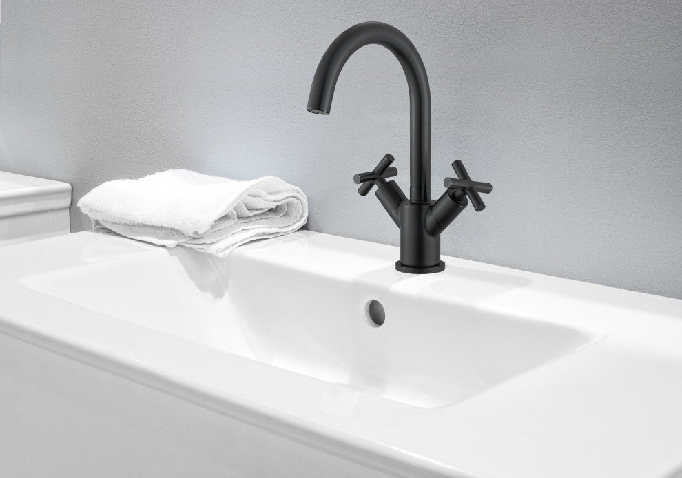 Ancona Ava Single Hole Cross Handle Bathroom Faucet, Matte Black Finish