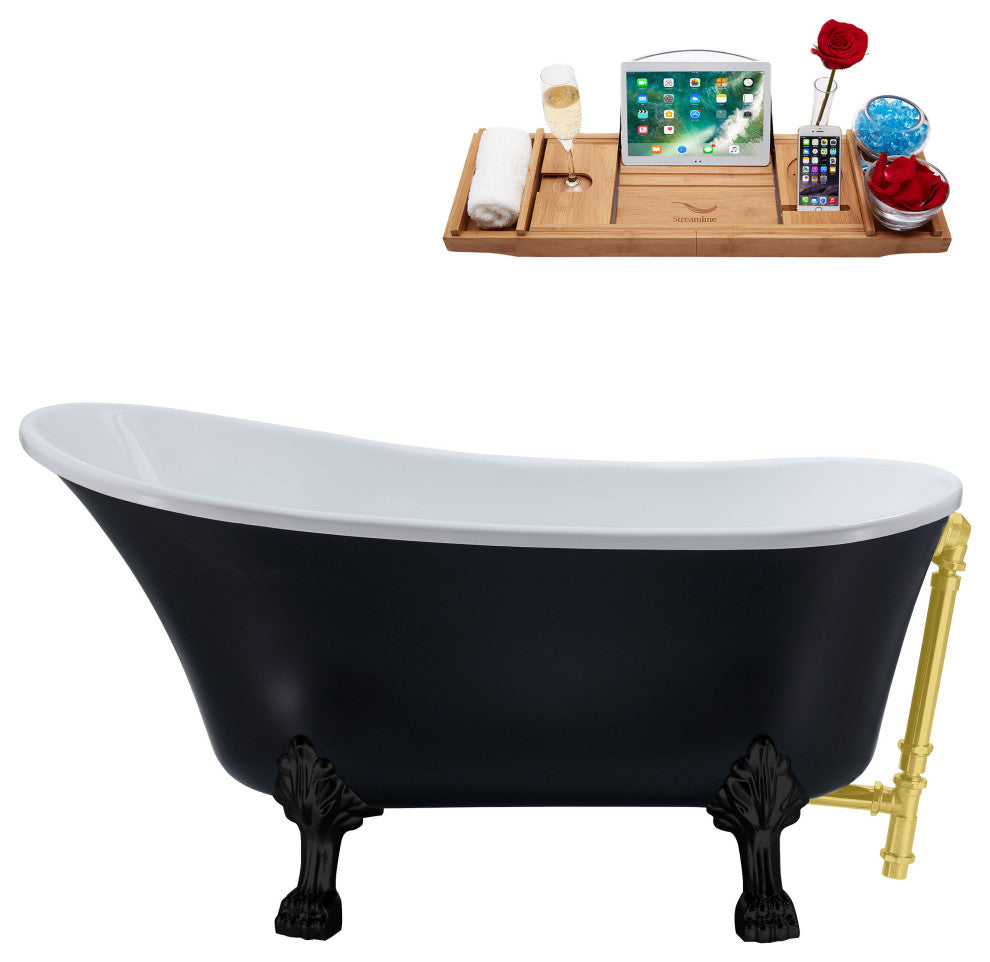 63" Streamline N353BL-BGL Soaking Clawfoot Tub and Tray With External Drain