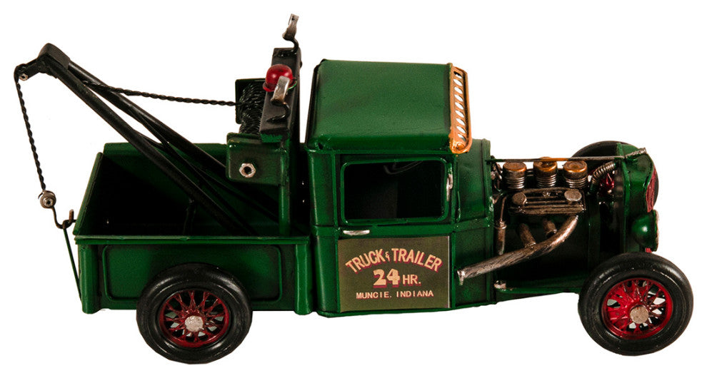 Handmade Vintage Tow Truck Model, Collectible Metal Scale Model Truck