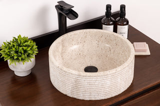 Natural Stone Vessel Bathroom Sink, Brushed Blizz Marble