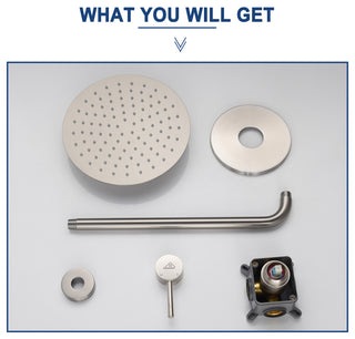 CASAINC 10" Round Wall Mounted Rainfall Luxury Shower System Kit, Brushed Nickel