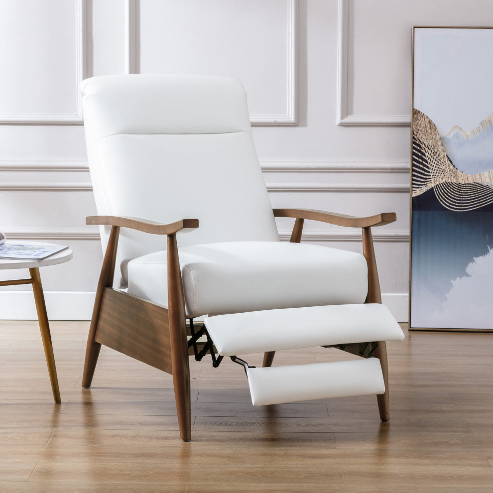 Solaris Wood Arm Push Back Recliner, Milky White