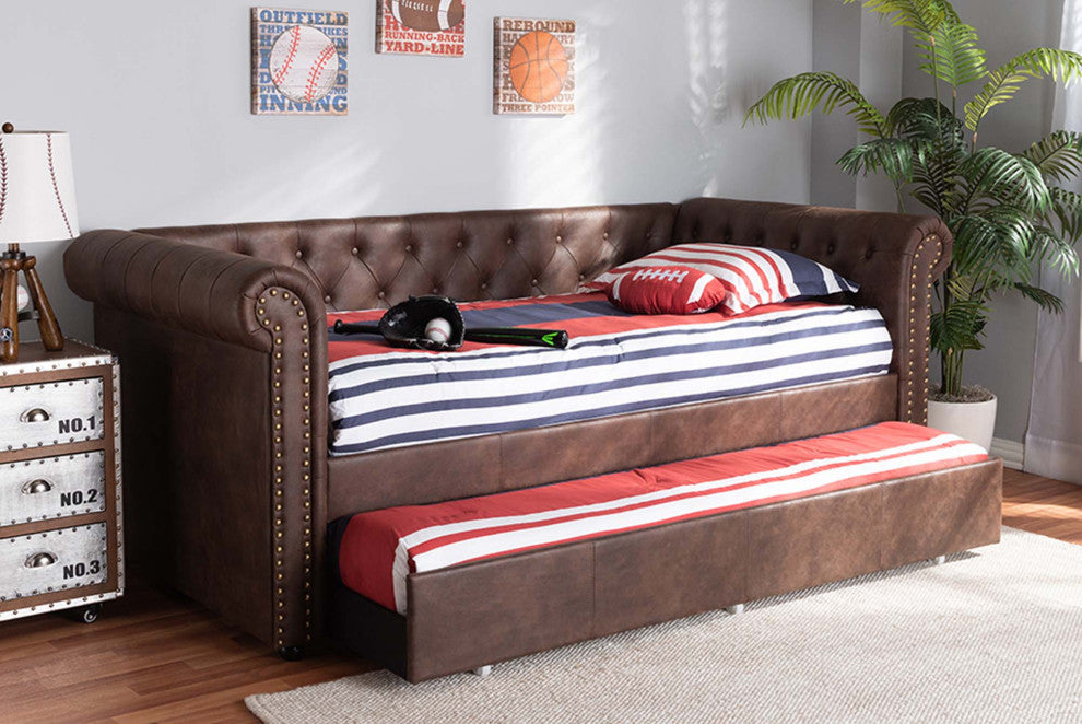 Dawson Fabric Daybed With Trundle, Twin Size, Brown