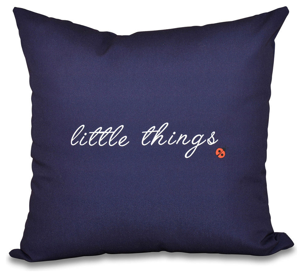16"x16" Little Things, Word Print Pillow, Navy Blue