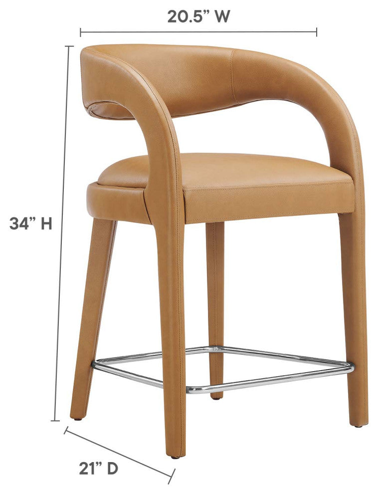 Pinnacle Vegan Leather Counter Stool Set of 2, Tan Silver