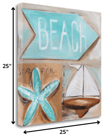 25" Starfish Sailboat and Beach Sign Giclee Wrap Canvas Wall Art