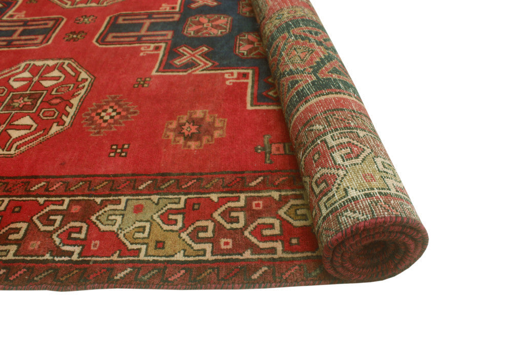 Fine Vintage Distressed Abigay Red/Navy Runner, 4'7x11'2