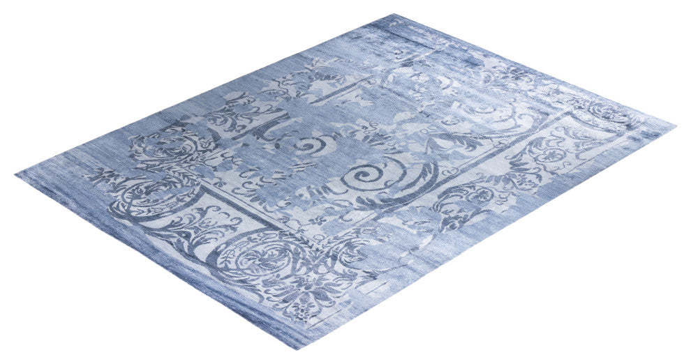 Modern, One-of-a-Kind Hand-Knotted Area Rug - Blue, 9' 1" x 11' 10"